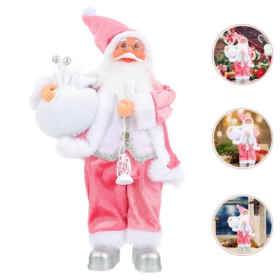 TABLZONE 1Pack Festive Christmas Decor Pink Cloth Christmas Standing Santa for Party Decorations