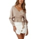 thumbnail image 1 of Txlixc Prendas de Punto de Estilo Suelto para Mujer, Jersey de Dobladillo con Volantes de Manga Larga con Cuello en V Profundo de Color Sólido Txlixc Moda, 1 of 7