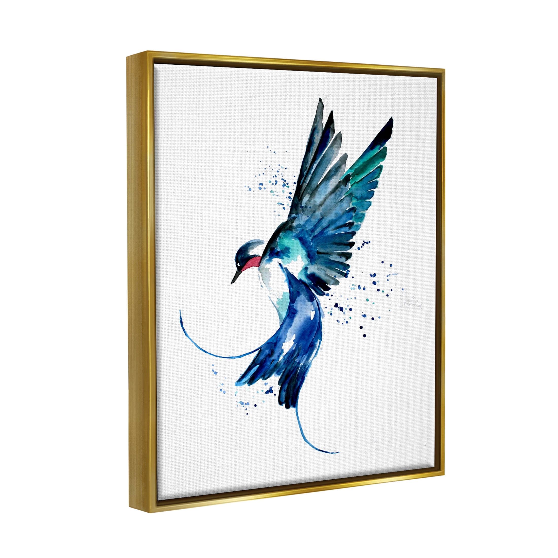 Blue Bird Flying Wings Animals & Insects Graphic Art Metallic Gold Framed Art Print Wall Art