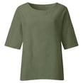 thumbnail image 3 of CHOK Hauts en Coton et Lin Grande Taille pour Femmes Été Décontracté Ample Basique Manches Mi-Longues T-Shirt Surdimensionné Col Rond Blouses, 3 of 5