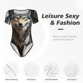 thumbnail image 6 of Rateoe Oil Painting Tribal Wolf Printed Women Rash Guard Short Sleeve,Tummy control Swimsuit Surfing Swimsuit Bathing Suit Short-sleeved Onesie UPF 50+, 6 of 6
