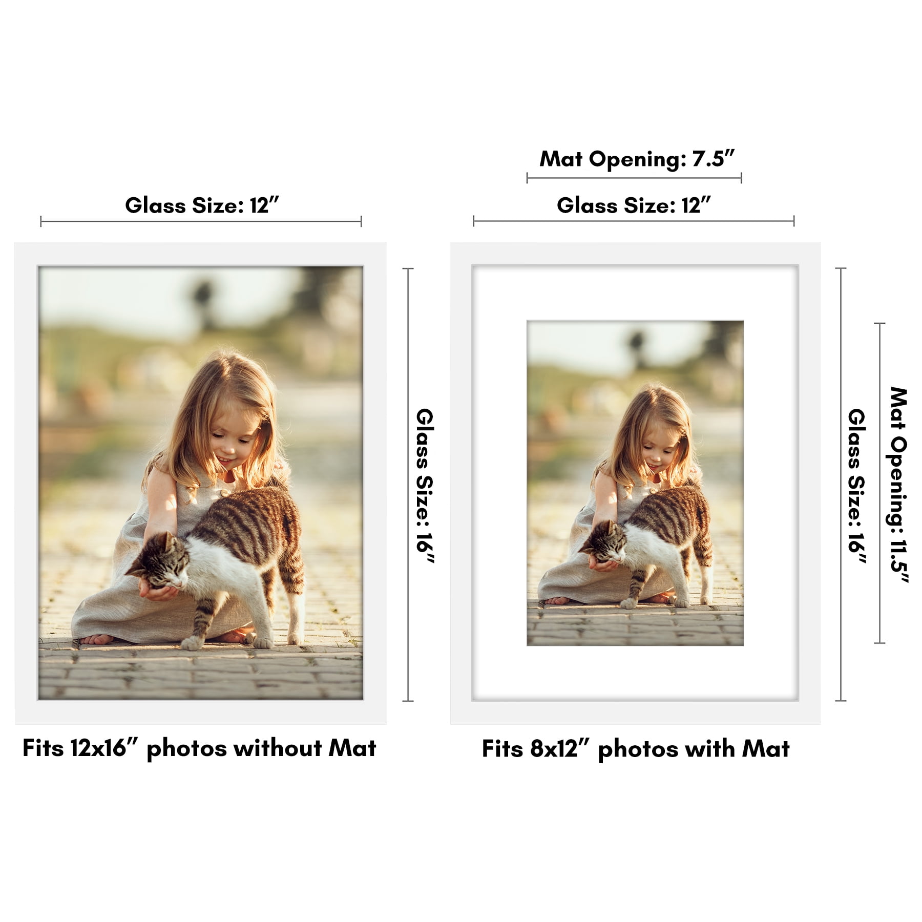 Americanflat 12x16 Picture Frame with Shatter-Resistant Glass with 8x12 Mat cover allows print create style - White