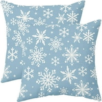 Light Blue White Winter Snowflakes Pillow Covers 18x18 Set of 2 Christmas Print Decorative Throw Pillows Outdoor Farmhouse Xmas Holiday Seasnoal Pillowcases Cushion Case Decor for Home Sofa Couch Bed
