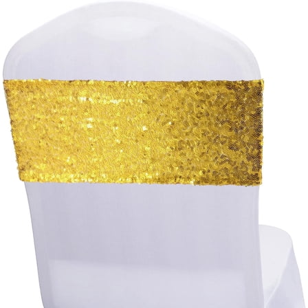 60 Pack 14 x 6 Inches Sequin Chair Sashes, Gold Sash Chair Ties Decorative Glitter Bands for Event, Wedding, Banquet, Party