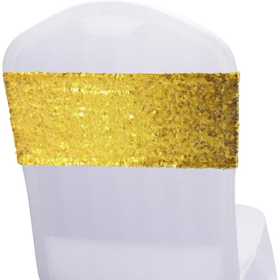 60 Pack 14 x 6 Inches Sequin Chair Sashes, Gold Sash Chair Ties Decorative Glitter Bands for Event, Wedding, Banquet, Party