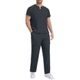 thumbnail image 5 of Men's Summer Sun Protection Suit Set Short Sleeve V-Neck Top and Shorts Casual Loose Fit Quick Dry Breathable Shirt for Beach Vacation Fishing Hiking Golf Travel Outfits | AESTIVO,Gray L, 5 of 9