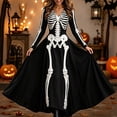 thumbnail image 2 of Skeleton Dress Long Sleeve V Neck Maxi Halloween Dresses for Women Spooky Skull Rose Gothic Festival Party Outfit, 2 of 4
