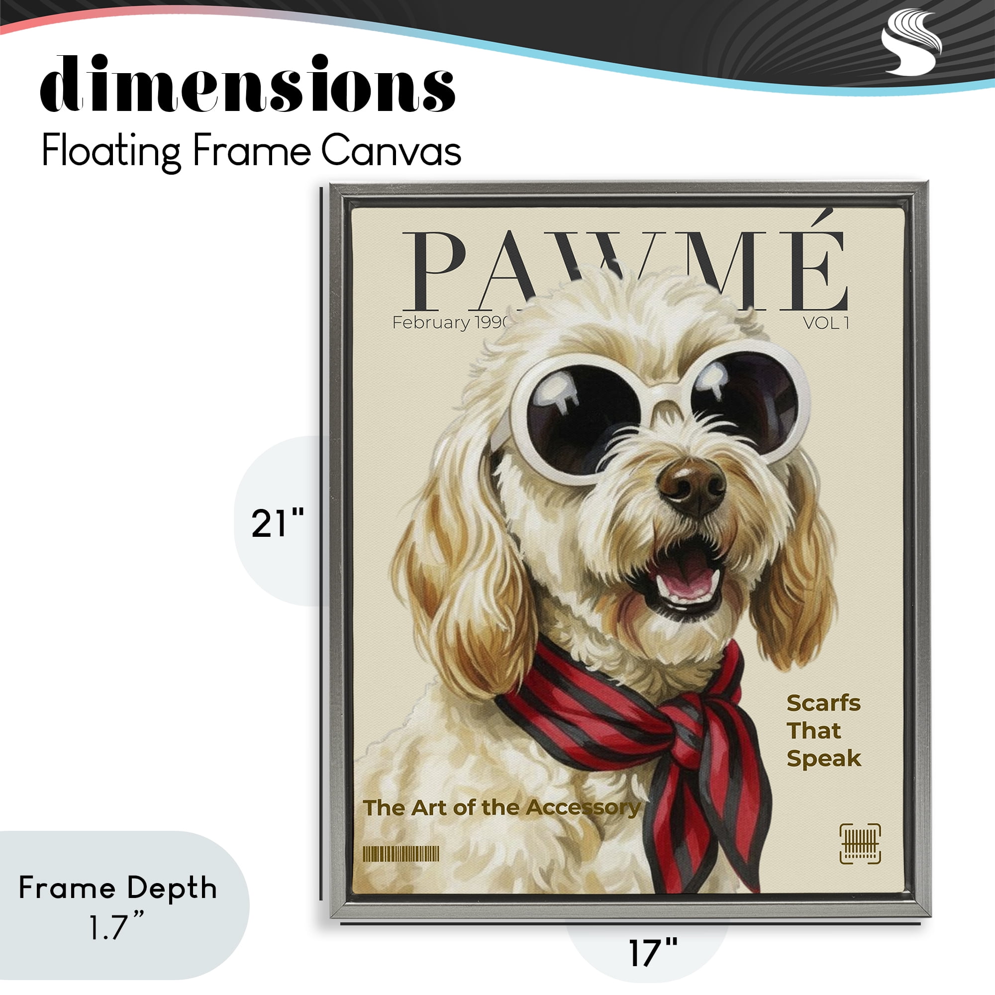 Stupell Industries Pawme Dog Fashion Magazine Gray Framed Floater Canvas Wall Art, design by A Barefoot Stylist