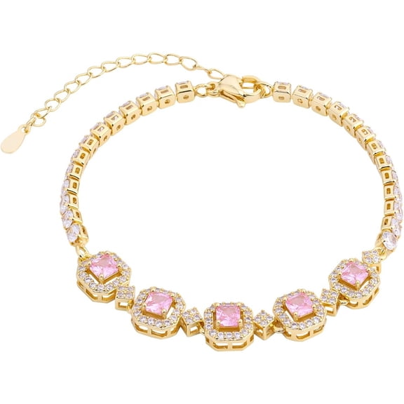 Diamond Tennis Bracelets For Women, Gold/Sliver Cubic Zirconia Adjustable Bracelet Size 6.5-8 Inch Gifts For Women, Dainty Rhinestone Bracelet Sweet Valentine's Day Gift For Her