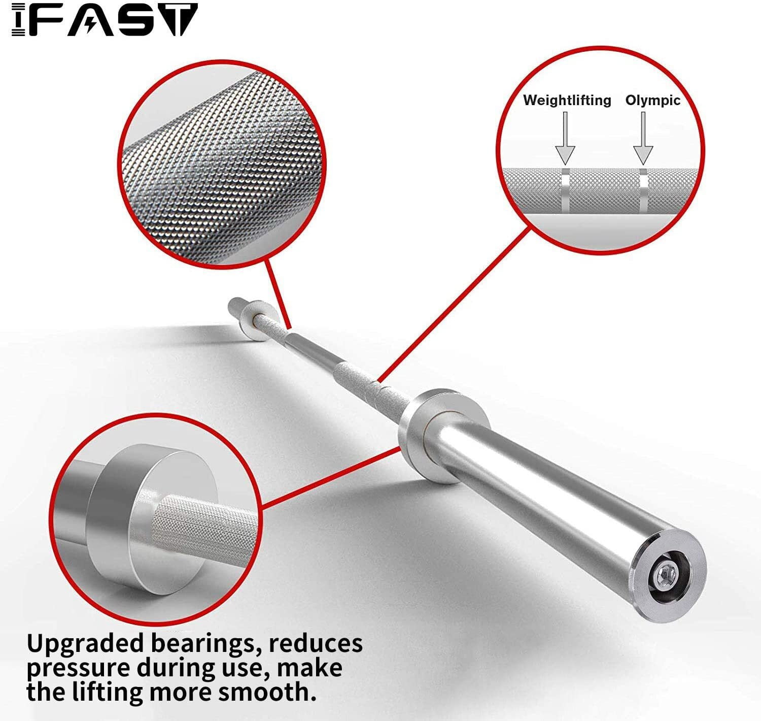 IVV 4FT Olympic Barbell Bar, Chrome Steel barbell Bar with Diamond Knurled Handles, Barbell Weight Straight Weightlifting Strength Training Equipment Bar 120cm for Home Workout Fitness, Silver