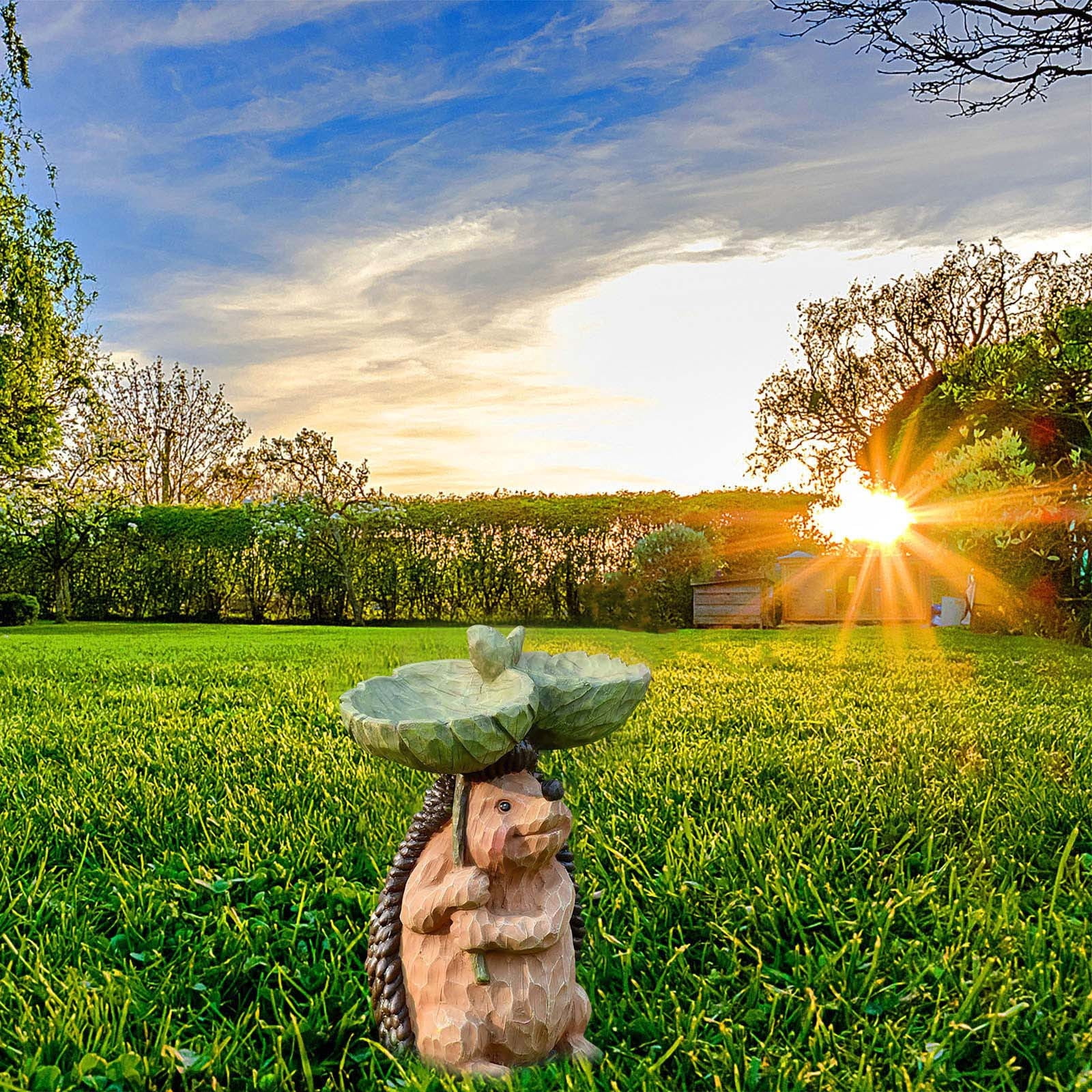 Resin Suower Frog Bird Bath Feeder Standing, Bird Bath Bowl Tray for Outdoors Inside, Animal Hummingbird Feeders Statue, Garden Decoration for Home Yard Lawn Patio Bird Lovers Gifts(Hedgehog)