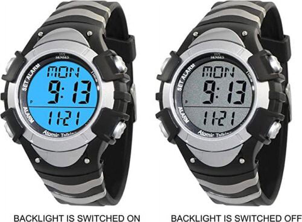 Five Senses Atomic English Talking Watch for Seniors Men and Women Talking with Day-Date Loud Alarm Clock with LCD Screen for Visually Impaired (Silver)
