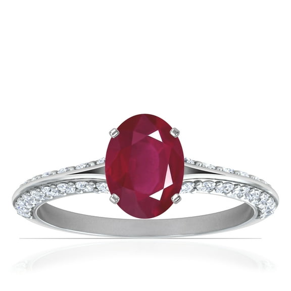 GemsNY July Birthstone - Dainty Oval Ruby Ring With Splity Shank For Women (Grade - A | 0.83cttw)