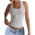thumbnail image 2 of Womens Ribbed Square Neck Tank Tops Basic Backless Sleeveless Summer Camisole 2025 Grey M, 2 of 7