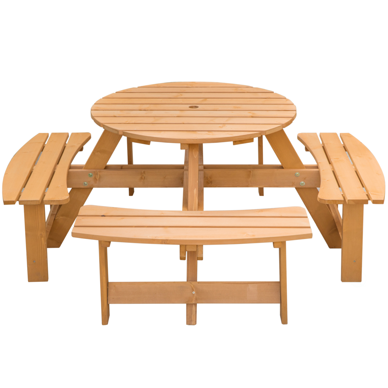 Wooden Outdoor Patio Garden Round Picnic Table with Bench, 8 Person - image 5 of 10