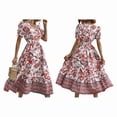 thumbnail image 3 of Women'S 2025 Summer Puff Sleeves Boho Floral Print Casual Flowy Long Maxi Dress Red S, 3 of 7