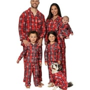 JYYYBF Christmas Pajamas For Family Snowflake Plaid Long Sleeve Button Up Shirt Pant Matching Lounge for Xmas Red