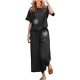 thumbnail image 2 of ICHUANYI Clearance Ladies Summer Fashion Casual Loose Round Neck Short Sleeve Printing Wide Leg Linen Suit(Black, XL) ICHUANYI WER2023080911167, 2 of 5