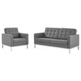 thumbnail image 1 of Tufted Armchair and Loveseat Sofa Set, Faux Leather, Silver Grey Gray, Modern Contemporary Urban Design, Living Lounge Room Hotel Lobby Hospitality, 1 of 6