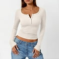 thumbnail image 6 of Women's Long Sleeve Henley Ribbed Fall Top Casual Winter T-Shirt, 6 of 9