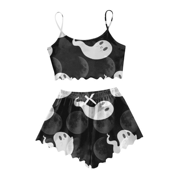 GDREDA Womens Pajamas Set Cartoon Print Pajama Shorts Set Women Pajama Sets pyjamas Black,S
