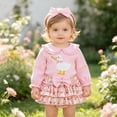 thumbnail image 2 of Faraee Newborn Baby Girl Cute Outfit 0 3 6 9 12 18 Months Duck Embroidery Long Sleeve Romper Floral Layered Skirt Set Infant Fall Clothes with Bow Headband,Pink, 2 of 5