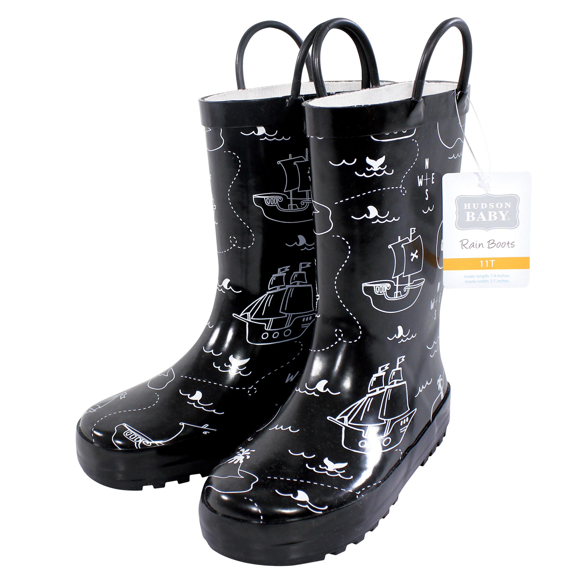 Hudson Baby Boys Rain Boots, Fun Pirate, 5 Toddler