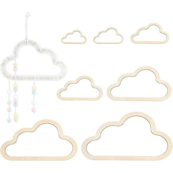 7 Sizes Wooden Cloud Outline Cloud Macrame Frame Wood Hoop Rings Macrame Art Frame Weaving Macrame for DIY Craft Making Home Wall Hanging Wreath Decoration 3.5mm Thick 1 Set