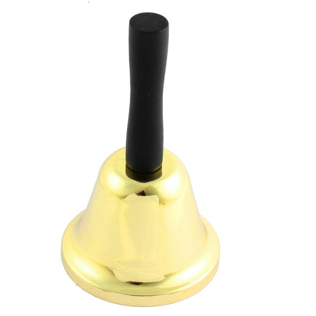 Unique Bargains School Golden Tone Hand Bell Call Handbell with Black Plastic Handle