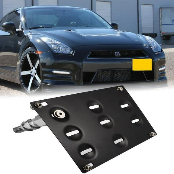 MAXHAWK JDM Style Front Bumper Tow Hook License Plate Mounting Bracket Holder Black Relocator For Nissan 370Z Z34 GTR R35 Sentra Juke Infiniti G37 2dr Coupe Q60 Q50