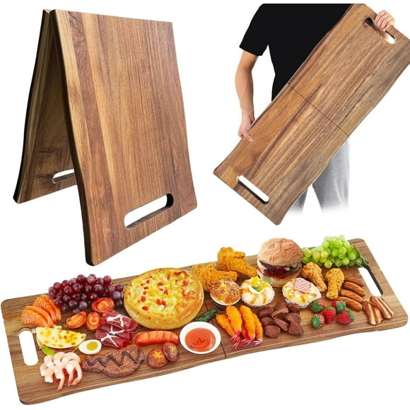 33" Large Charcuterie Board with Handles,Acacia Wooden Cheese Serving Board Kitchen Platter Party Charcuterie for Appetizers Food Bread Meat Fruit Display