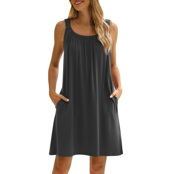 Wxolcjlv Women Dresses Sexy Women Dress Summer Casual T Shirt Dress Beach Cover Up Sleeveless Tank Top Skirt With Pockets Holiday Vacation Sundress For Woman Weekend Summer Dresses
