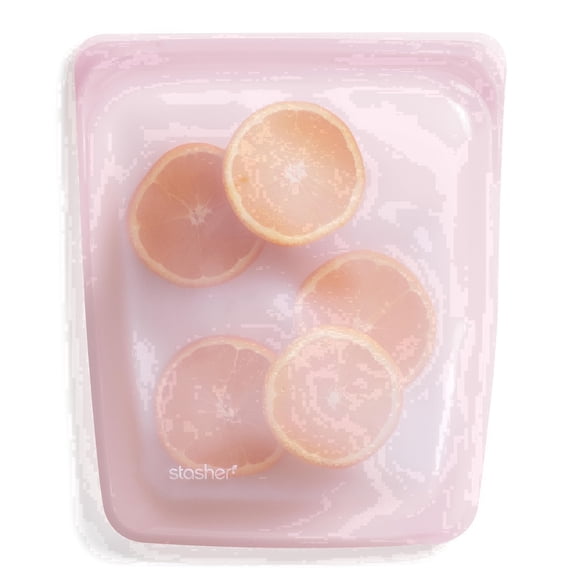 Stasher Premium Food-Safe Reusable Silicone Half Gallon Food Storage Bag, Pink, 64 oz
