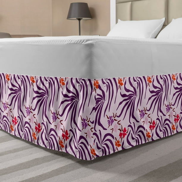 Floral Bed Skirt, Plum Colored Huge Leaves and Baby Pink ...