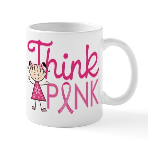 CafePress - Think Pink Mug - 11 oz Ceramic Mug - Novelty Coffee Tea Cup