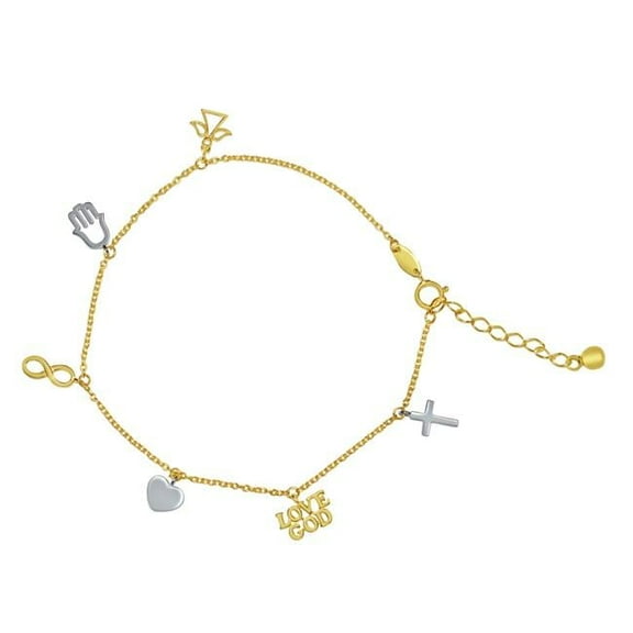14K Two Tone Gold Faith Charm Bracelet