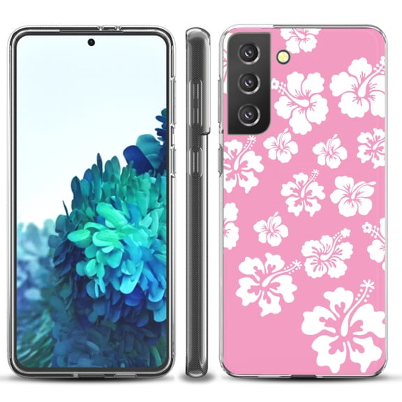 Slim-Fit TPU Protective Phone Case compatible with Samsung Galaxy S21  5G / S21 PLUS 5G, by OneToughShield ® - Hibiscus Pink