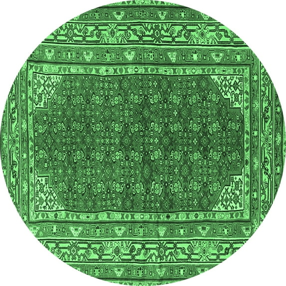 Ahgly Company Machine Washable Indoor Round Persian Emerald Green Traditional Area Rugs, 8' Round