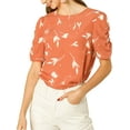 thumbnail image 6 of Unique Bargains Women's Floral Crew Neck Shirred Short Sleeve Casual Top XS Coral, 6 of 8