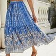 thumbnail image 3 of SWSMCLT Women's Pleated Skirt Gypsy Aline High Waisted Elastic Rayon Fashion Beach Stretch Elastic Waist Blue 4-6, 3 of 5