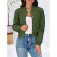 thumbnail image 3 of Long Sleeved Women Button Down Casual Crop Coat Bomber Jacket, 3 of 6