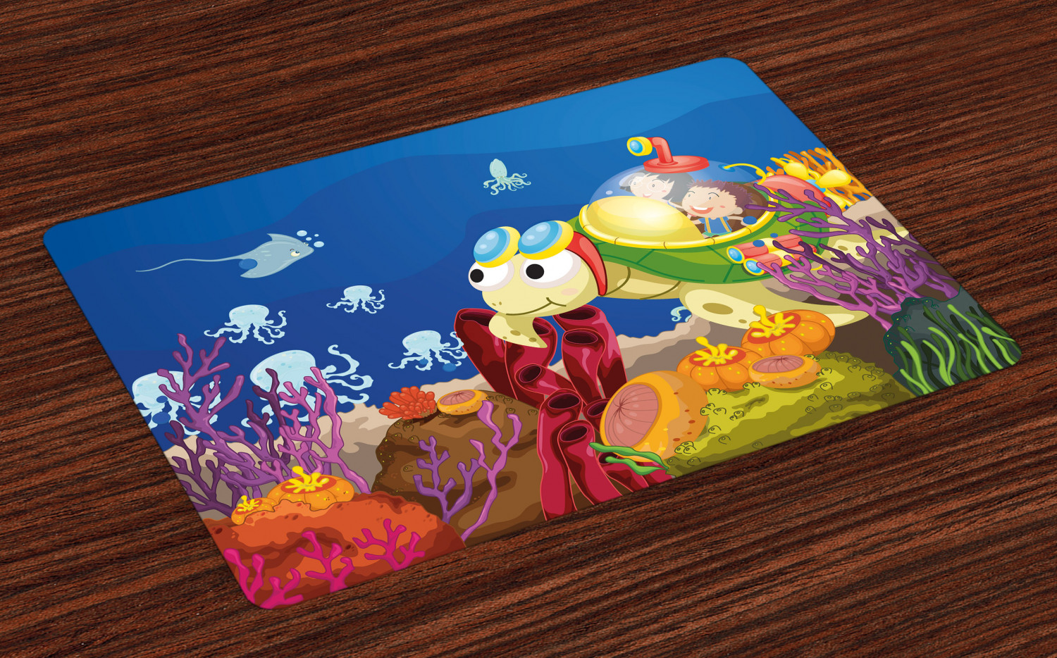 Turtle Placemats Set of 4 Funny Cartoon Character Carrying Kids