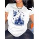 thumbnail image 2 of [Casual Short Sleeve Round Neck Top] 1pc Women'S Casual Polyester T-Shirt with Creative Fairy Castle Print, Geometric Pattern, Round Neck, Short Sleeve, Comfortable Summer Top for All Seasons, 2 of 8