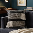 thumbnail image 2 of Ox Bay Faith 18" x 18" Black and Silver Metallic Stripes with Ivory Fringe Cotton Adult Decorative Throw Pillow, 2 of 7