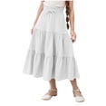 thumbnail image 7 of Wuxian Youth Girls Skirts Bohemian Solid Color High Waist Casual Ruffled Tiered Flowy Breathable Loose Fit Tunic Long Skirt Summer Comfortable A-Line Vacation Beach Dailywear,White,12-13 Years, 7 of 7