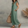 thumbnail image 5 of Women's Collared Button Down Maxi Shirt Dress, Long Sleeve Split Hem Solid Color Casual Long Dress for Spring Summer Daily Vacation Wear 11-Light Green S, 5 of 5