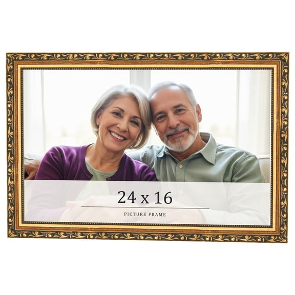 24x16 Frame Black & Gold Solid Wood Picture Frame Width 1.125 Inches | Interior Frame Depth 0.375
