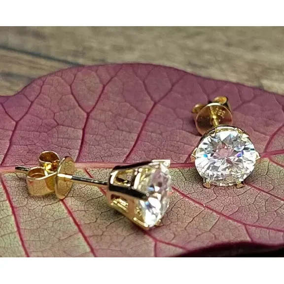 Women's Men's 4Ct Round Cut Lab Created Diamond Stud Earrings in 14K Yellow Gold Plated
