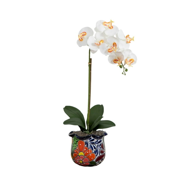 Nearly Natural Orchid Artificial Floral Arrangement in Talavera Planter - 26"