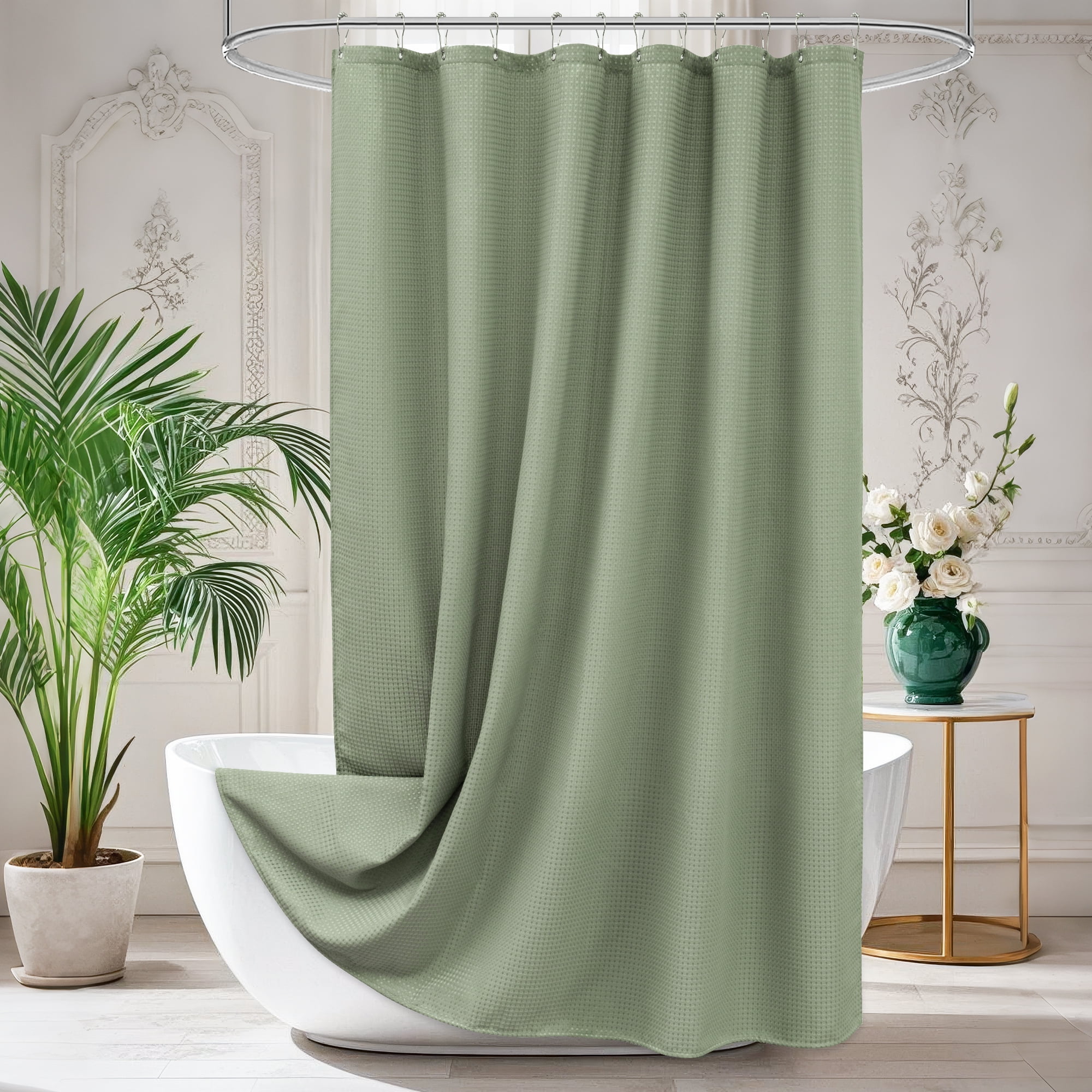 Inosoo Waffle Textured Shower Curtain, 72"W x 96"L Heavy Duty Tall Fabric Shower Curtains for Bathroom, Long Large Hotel Spa Luxury Cloth Bath Curtain, Sage Green